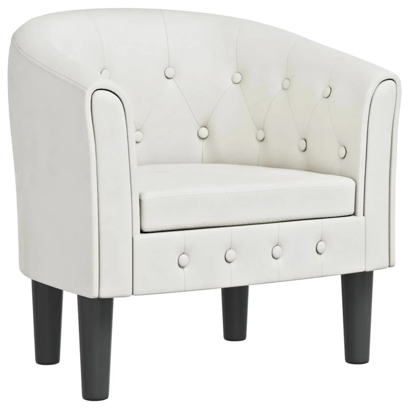 Fauteuil lounge avec boutons décoratifs assise confortable design moderne en PVC blanc DEC026439