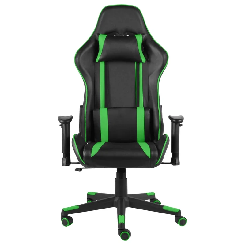 Fauteuil de bureau chaise gaming sur roulettes avec accoudoirs pivotante en PVC vert DEC026054