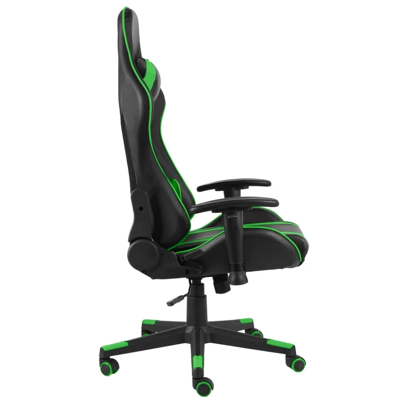 Fauteuil de bureau chaise gaming sur roulettes avec accoudoirs pivotante en PVC vert DEC026054