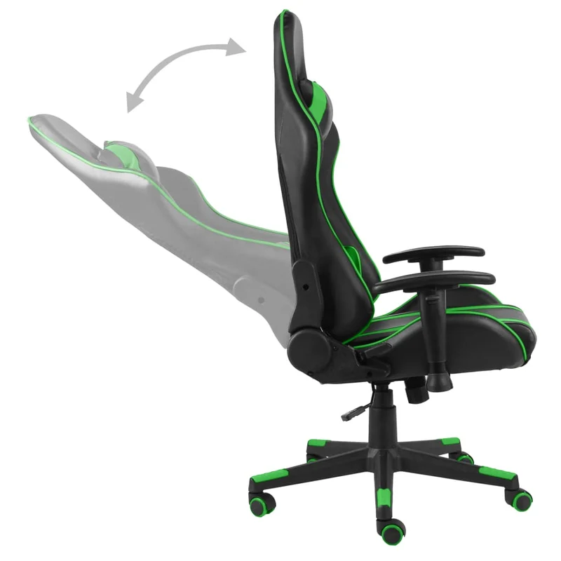 Fauteuil de bureau chaise gaming sur roulettes avec accoudoirs pivotante en PVC vert DEC026054