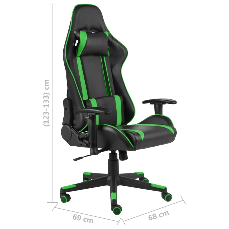 Fauteuil de bureau chaise gaming sur roulettes avec accoudoirs pivotante en PVC vert DEC026054