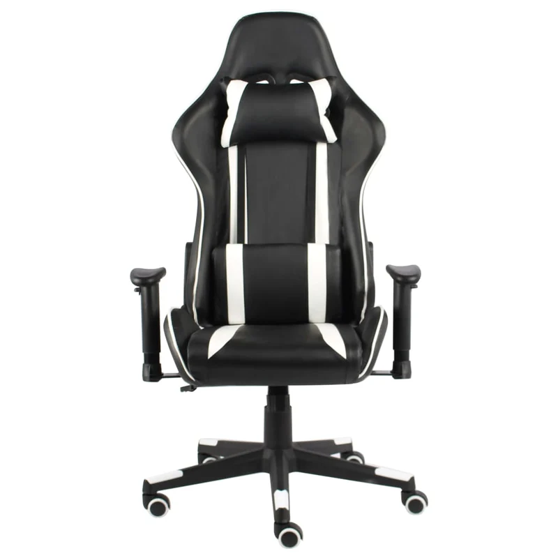 Fauteuil de bureau chaise gaming sur roulettes avec accoudoirs siège pivotant en PVC blanc DEC026028