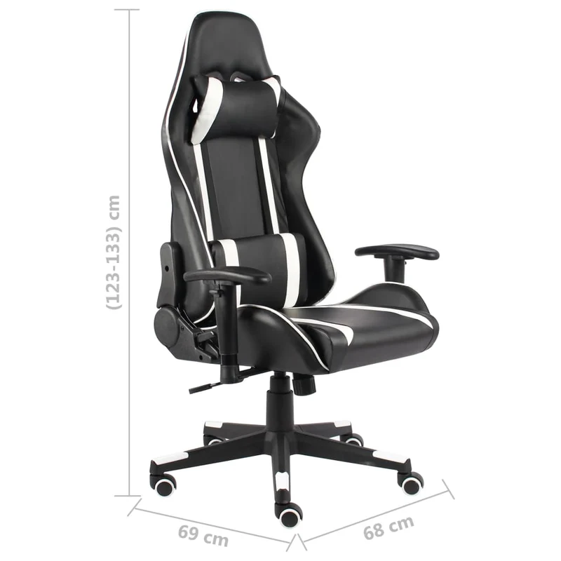 Fauteuil de bureau chaise gaming sur roulettes avec accoudoirs siège pivotant en PVC blanc DEC026028