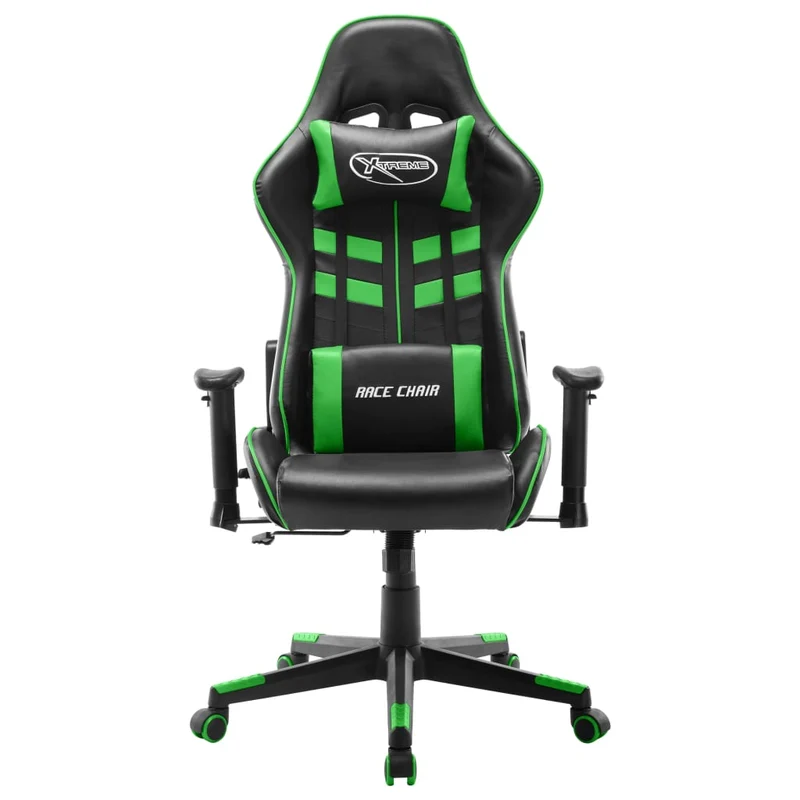 Fauteuil de bureau chaise gaming sur roulettes accoudoirs en PVC vert et noir DEC026012