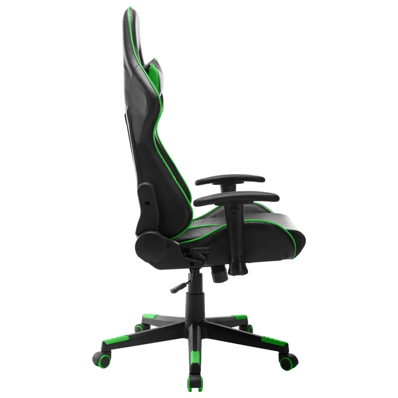 Fauteuil de bureau chaise gaming sur roulettes accoudoirs en PVC vert et noir DEC026012