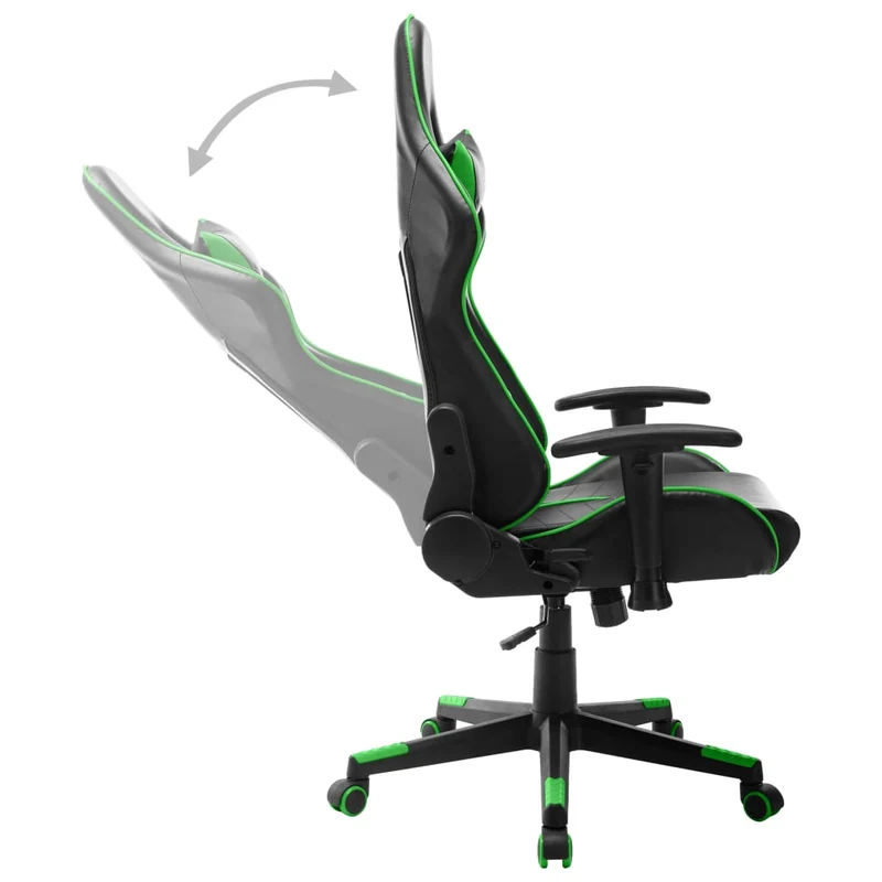 Fauteuil de bureau chaise gaming sur roulettes accoudoirs en PVC vert et noir DEC026012
