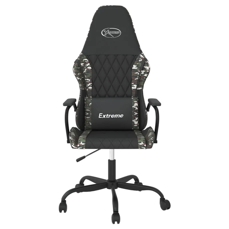 Fauteuil de bureau chaise gaming fonction de massage avec coussin lombaire noir et camouflage PVC multicolore DEC025901