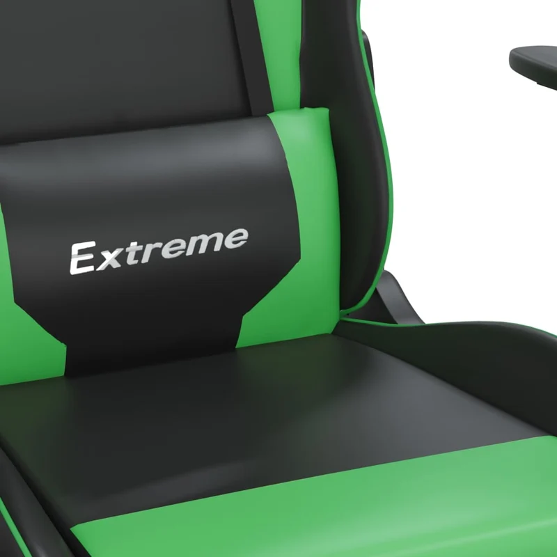 Fauteuil de bureau chaise gaming sur roulettes avec repose-pieds en PVC noir et vert DEC025803
