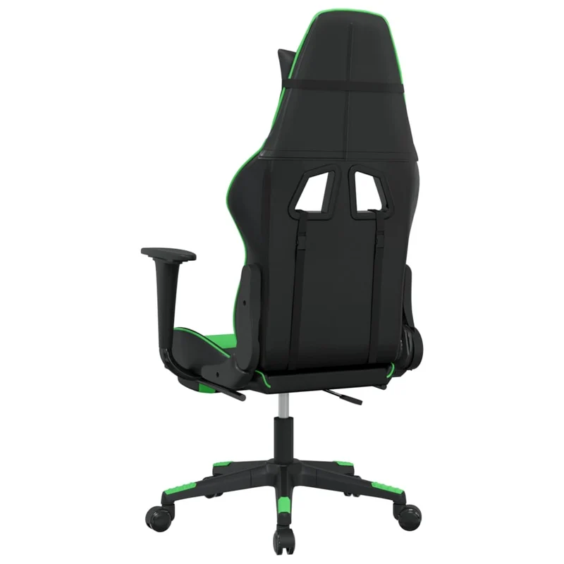 Fauteuil de bureau chaise gaming fonction de massage avec coussin lombaire et repose-pieds en PVC noir et vert DEC025882