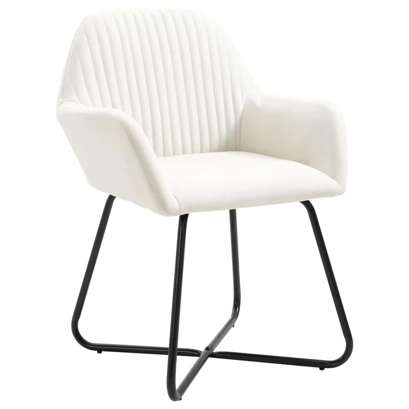 Set de 2 chaises de salle à manger en tissu crème coutures décorative pieds en acier DEC025501
