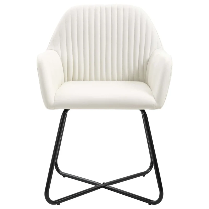 Set de 2 chaises de salle à manger en tissu crème coutures décorative pieds en acier DEC025501