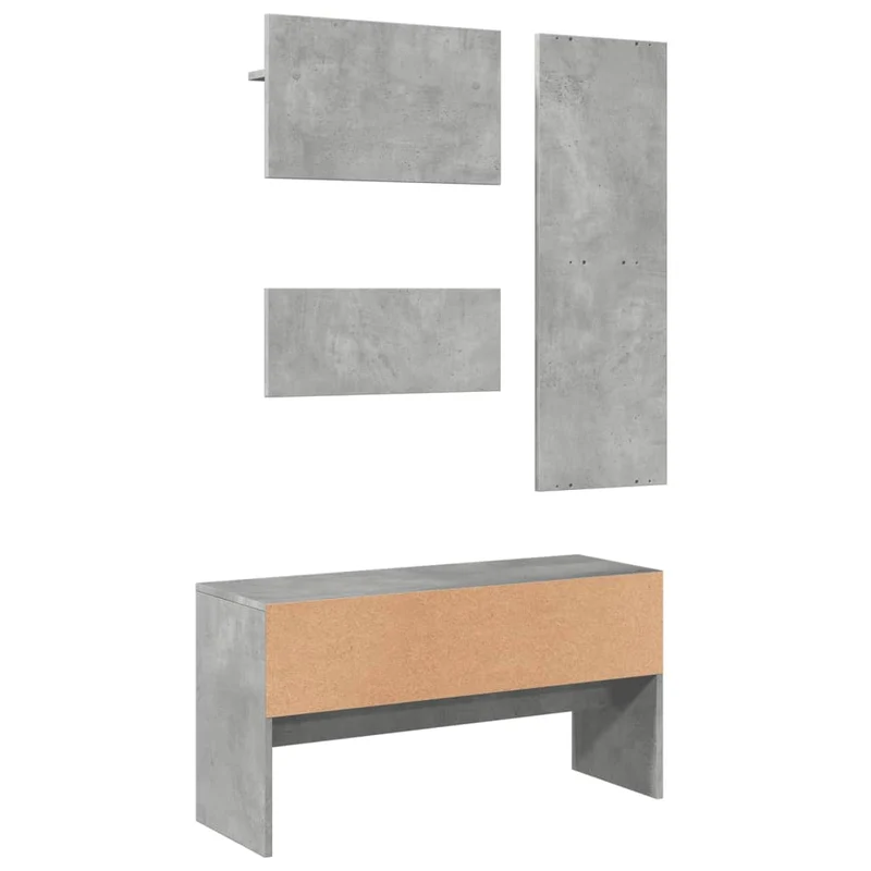 Ensemble de meubles de couloir 4 pièces miroir pote manteaux et banc en bois ingénierie couleur gris béton DEC024968
