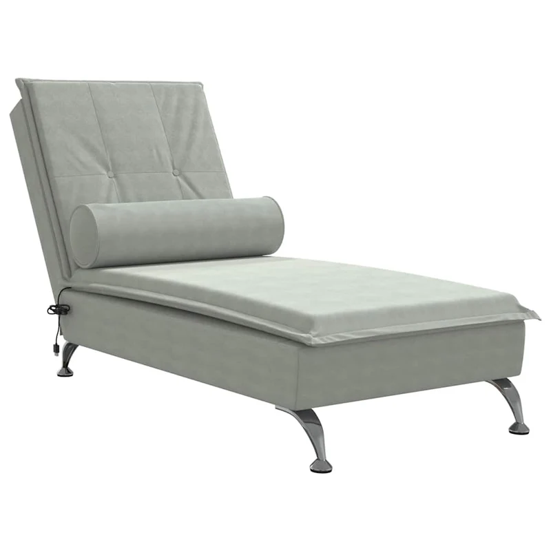 Méridienne chaise longue pour intérieur fonction massage avec traversin en velours gris clair DEC026148