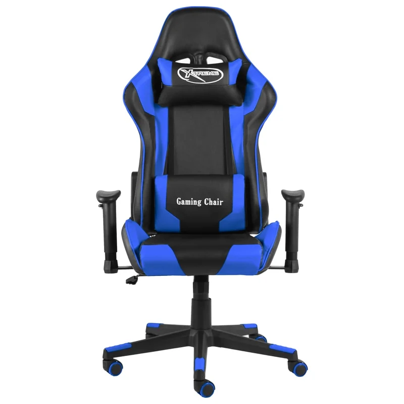 Fauteuil de bureau chaise gaming sur roulettes accoudoirs hauteur réglable pivotant en PVC bleu DEC026030
