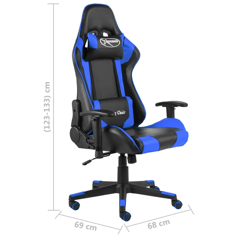 Fauteuil de bureau chaise gaming sur roulettes accoudoirs hauteur réglable pivotant en PVC bleu DEC026030