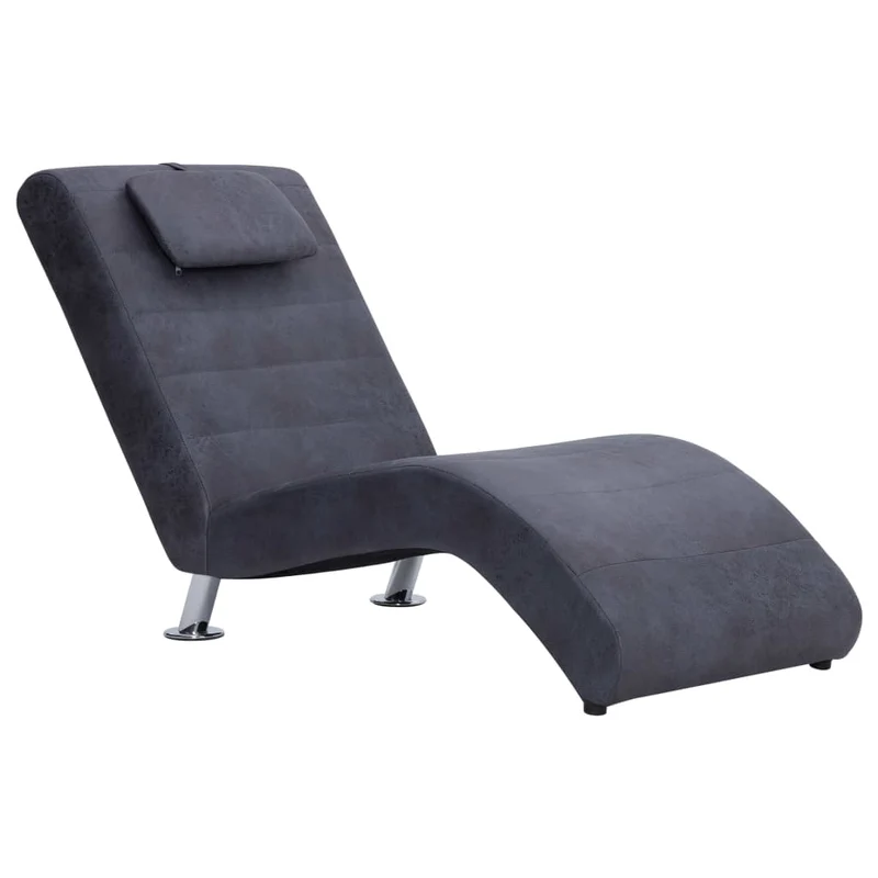 Méridienne chaise longue canapé pour intérieur avec oreiller en PVC aspect daim gris DEC026109