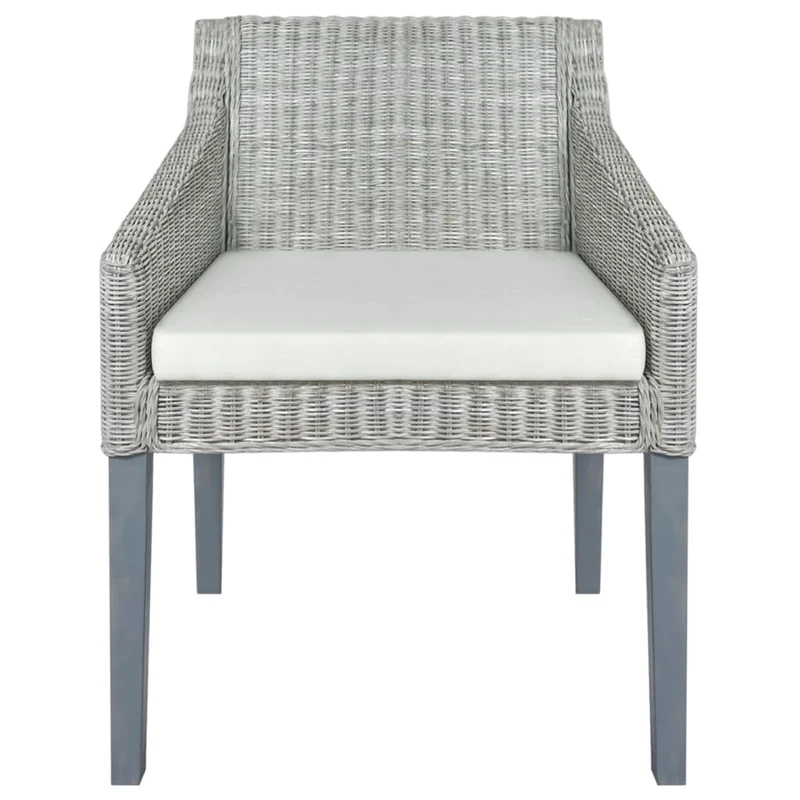 Lot de 2 chaises de salle à manger avec coussins crème cadre en rotin naturel gris DEC025467