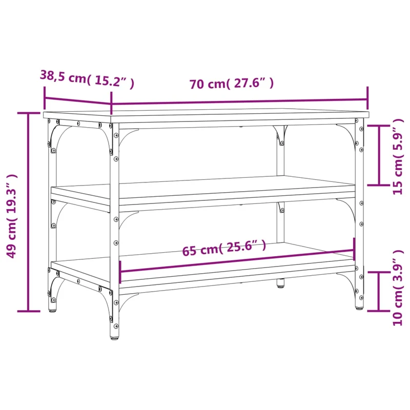 Banc de rangement à chaussures 3 étagères 70 x 38,5 x 49 cm bois d'ingénierie couleur sonoma gris DEC024944