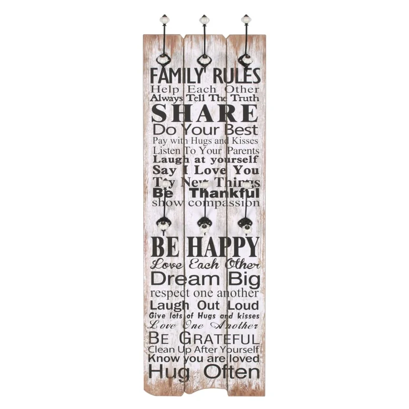 Porte-manteau mural avec 6 crochets meuble d'entrée 120 x 40 cm FAMILY RULES DEC024199