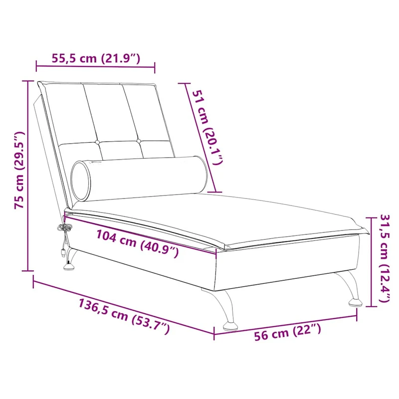 Méridienne chaise longue pour intérieur fonction massage avec traversin en velours gris foncé DEC026150