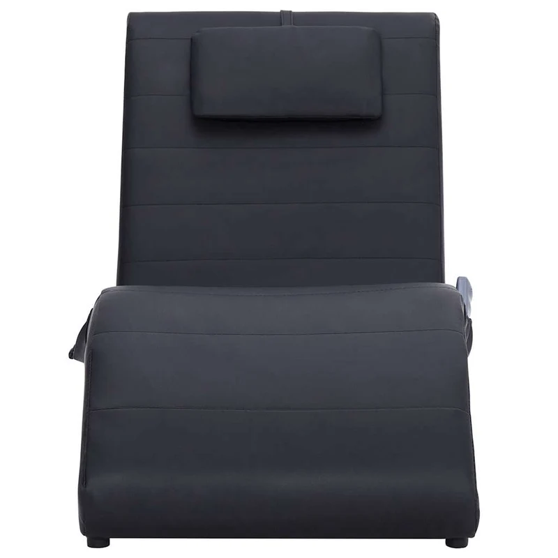 Méridienne chaise longue pour intérieur fonction massage avec oreiller en PVC noir pieds en acier DEC026140