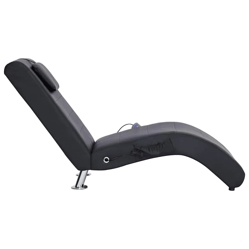 Méridienne chaise longue pour intérieur fonction massage avec oreiller en PVC noir pieds en acier DEC026140