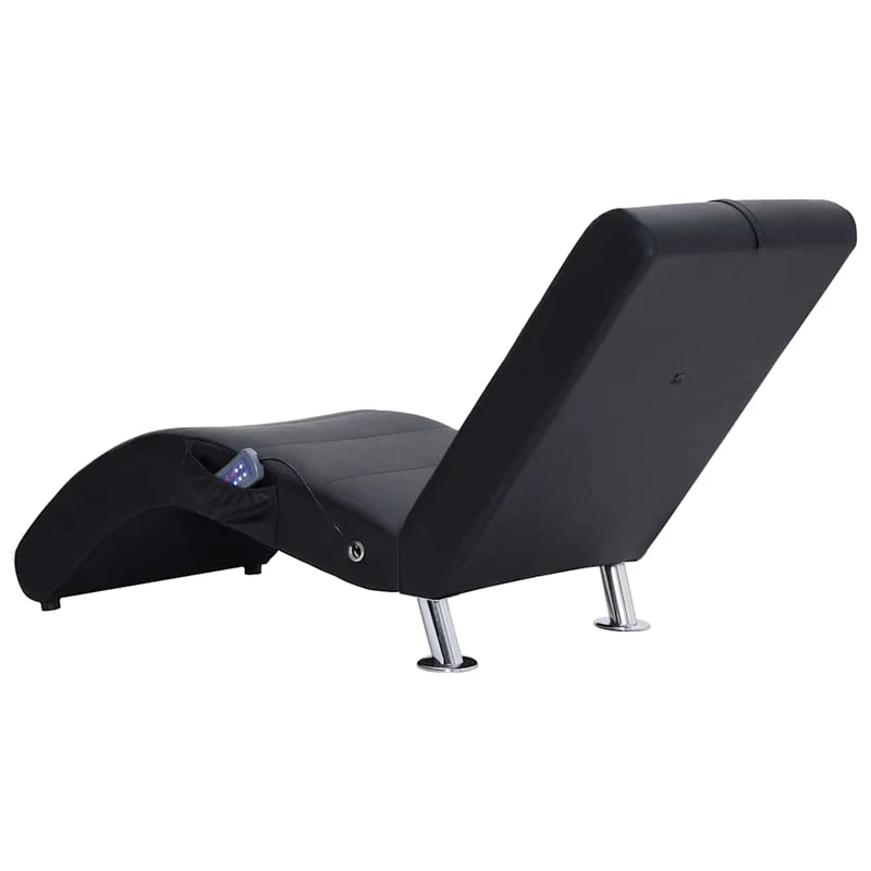 Méridienne chaise longue pour intérieur fonction massage avec oreiller en PVC noir pieds en acier DEC026140