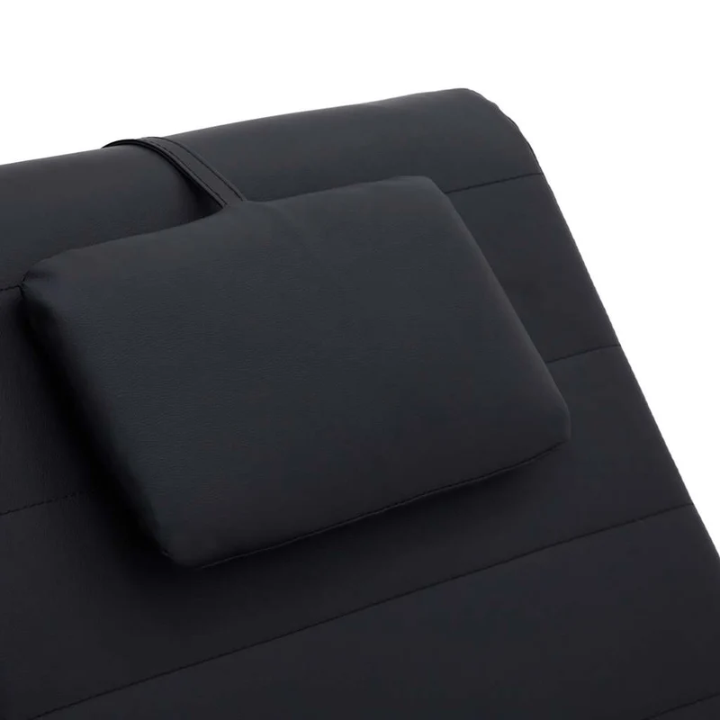 Méridienne chaise longue pour intérieur fonction massage avec oreiller en PVC noir pieds en acier DEC026140