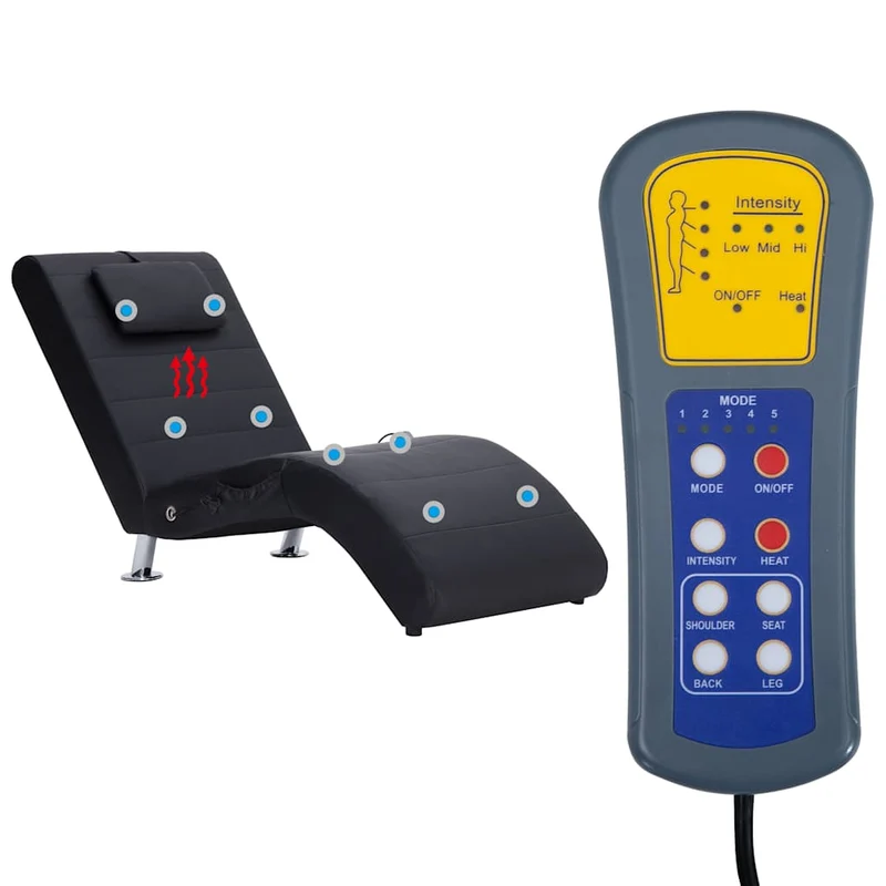 Méridienne chaise longue pour intérieur fonction massage avec oreiller en PVC noir pieds en acier DEC026140