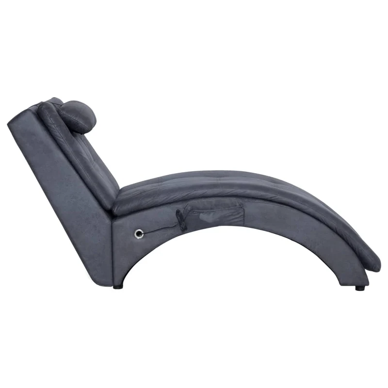Méridienne chaise longue pour intérieur fonction massage avec oreiller en PVC aspect daim gris DEC026133