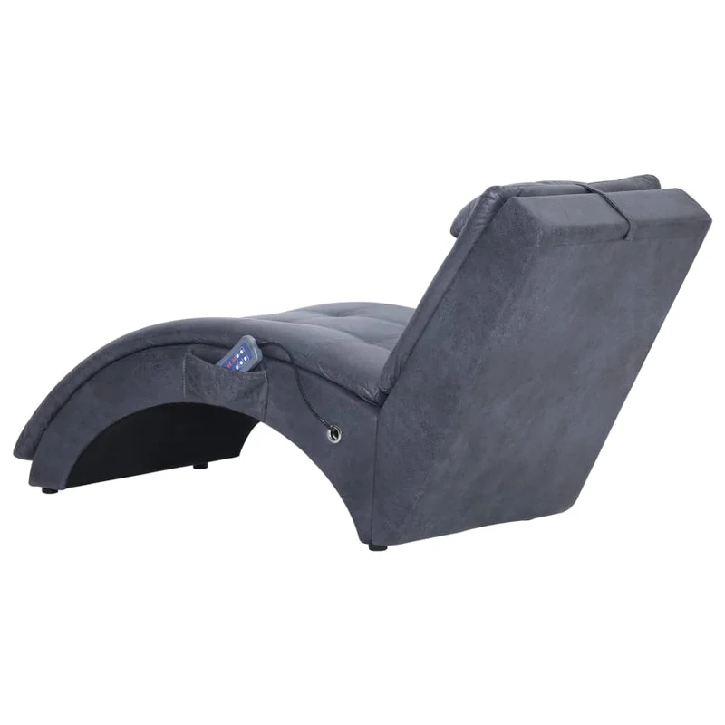 Méridienne chaise longue pour intérieur fonction massage avec oreiller en PVC aspect daim gris DEC026133