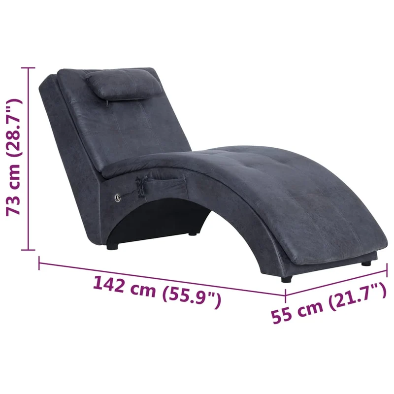 Méridienne chaise longue pour intérieur fonction massage avec oreiller en PVC aspect daim gris DEC026133