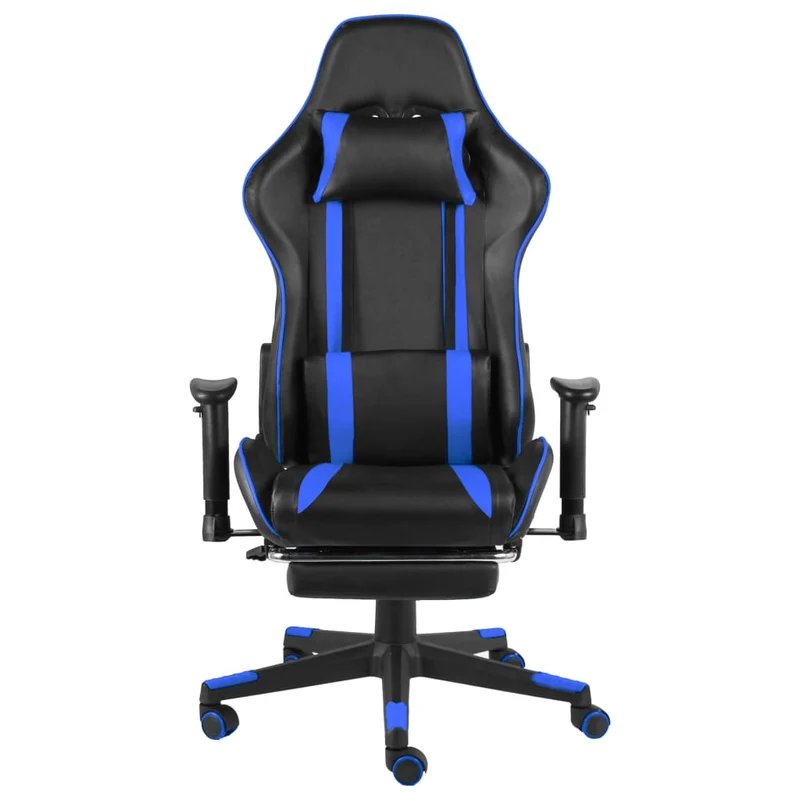 Fauteuil de bureau chaise gaming sur roulettes dossier inclinable pivotante avec repose-pieds en PVC bleu DEC026023