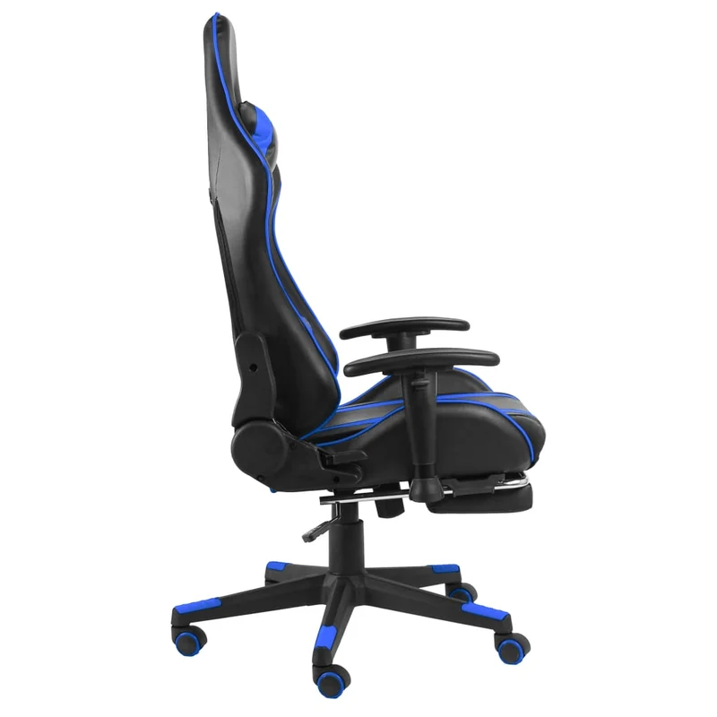 Fauteuil de bureau chaise gaming sur roulettes dossier inclinable pivotante avec repose-pieds en PVC bleu DEC026023