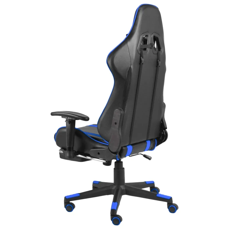 Fauteuil de bureau chaise gaming sur roulettes dossier inclinable pivotante avec repose-pieds en PVC bleu DEC026023