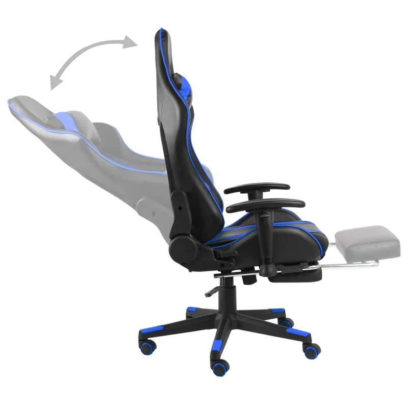Fauteuil de bureau chaise gaming sur roulettes dossier inclinable pivotante avec repose-pieds en PVC bleu DEC026023