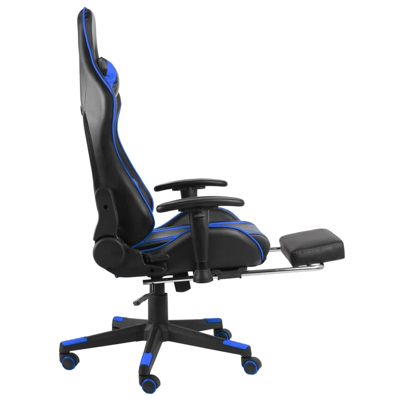 Fauteuil de bureau chaise gaming sur roulettes dossier inclinable pivotante avec repose-pieds en PVC bleu DEC026023
