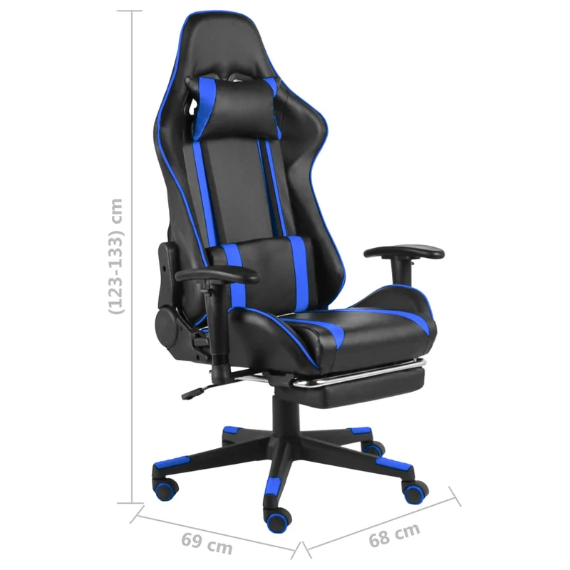 Fauteuil de bureau chaise gaming sur roulettes dossier inclinable pivotante avec repose-pieds en PVC bleu DEC026023
