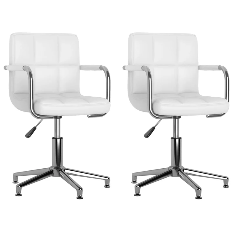 Lot de 2 chaises de salle à manger accoudoirs siège pivotant hauteur réglable en PVC blanc DEC025195
