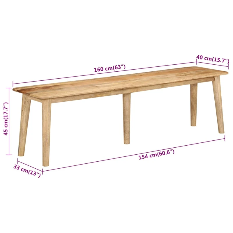 Banc de salle à manger cuisine design rustique 160 x 40 x 45 cm en bois massif de manguier DEC024999