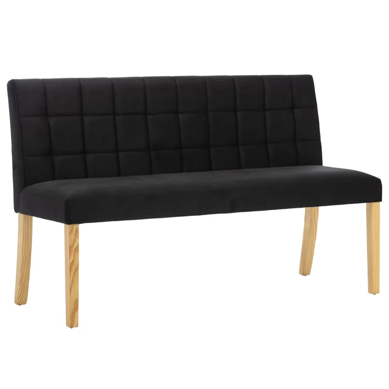 Banc de cuisine salle à manger entrée avec dossier avec coutures décoratives 140 cm en velours noir pieds en bois DEC024691