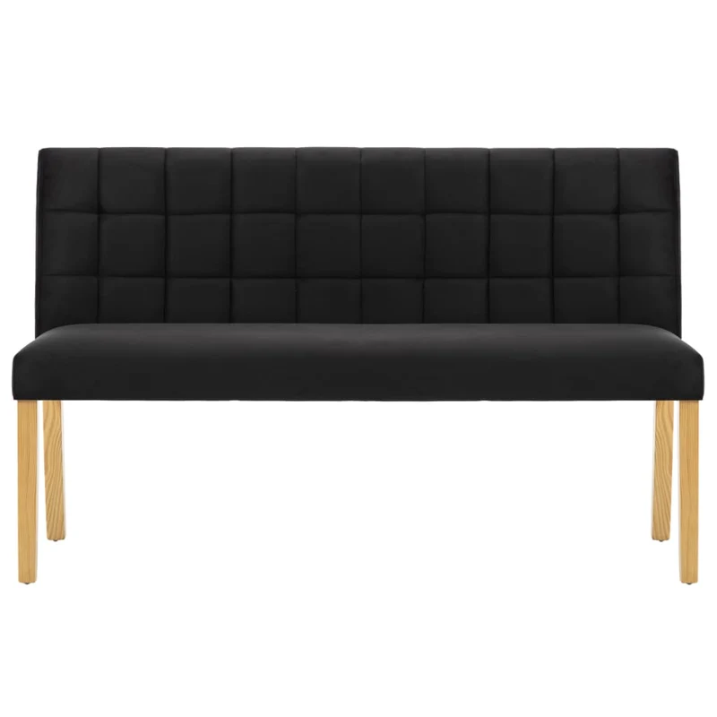 Banc de cuisine salle à manger entrée avec dossier avec coutures décoratives 140 cm en velours noir pieds en bois DEC024691