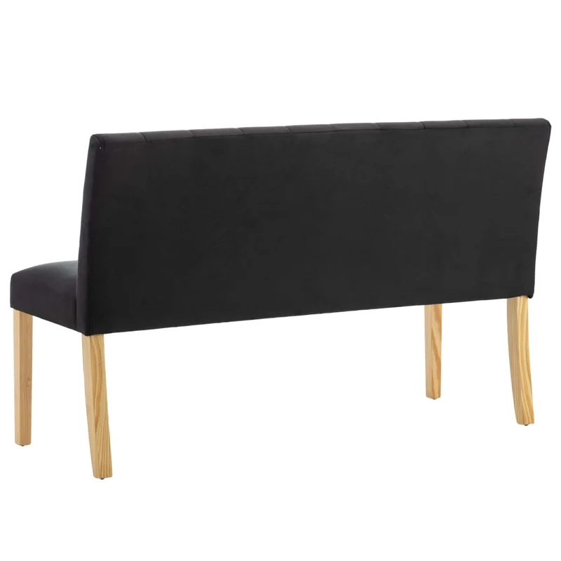 Banc de cuisine salle à manger entrée avec dossier avec coutures décoratives 140 cm en velours noir pieds en bois DEC024691