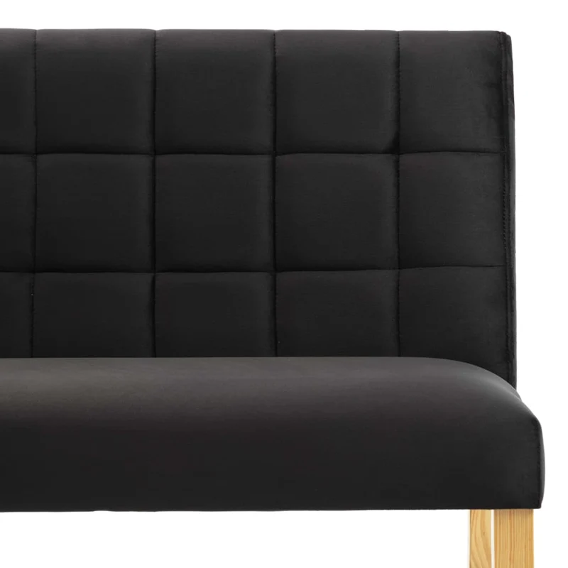 Banc de cuisine salle à manger entrée avec dossier avec coutures décoratives 140 cm en velours noir pieds en bois DEC024691