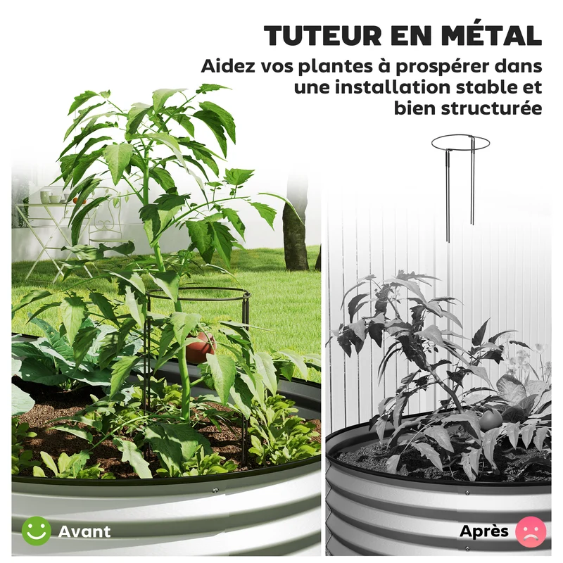 Jardinière surélevée carré potager 181 x 93 x 30 cm montage facile tuteur intégré design épuré en acier galvanisé argent 21_0005525
