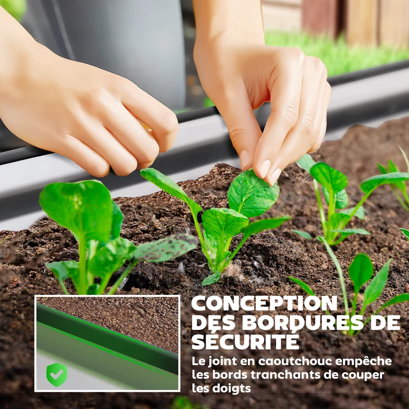Jardinière surélevée carré potager 181 x 93 x 30 cm montage facile tuteur intégré design épuré en acier galvanisé argent 21_0005525