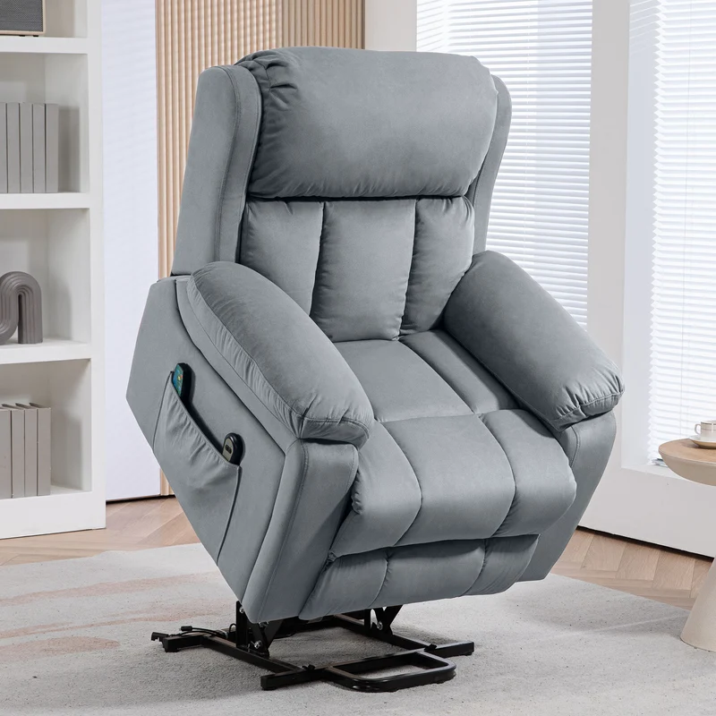 Fauteuil releveur électrique massage chauffage aide au lever 90 x 95 x 103 cm confortable contemporain en polyester gris 21_0000905