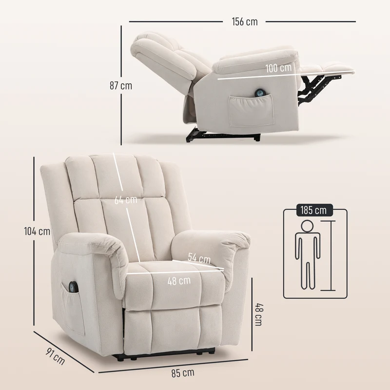 Fauteuil massant inclinable 85 x 91 x 104 cm chauffant huit points de massage moderne ambiance cosy en chenille beige 21_0000831