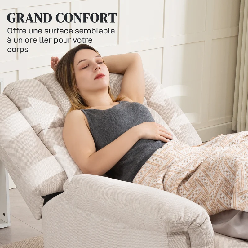 Fauteuil massant inclinable 85 x 91 x 104 cm chauffant huit points de massage moderne ambiance cosy en chenille beige 21_0000831