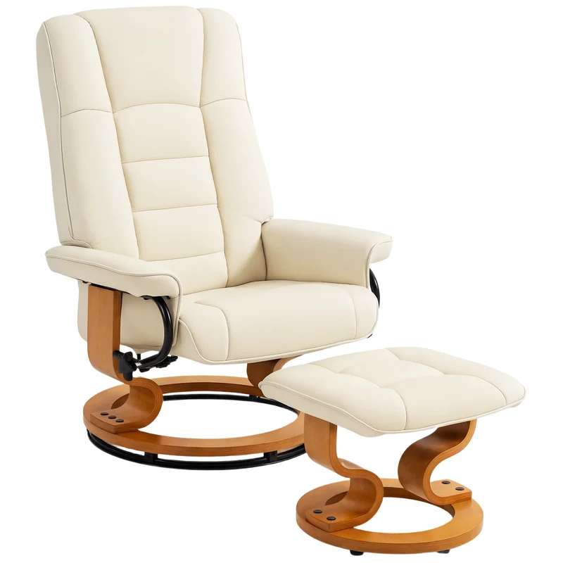 Fauteuil inclinable avec repose-pied 76 x 85 x 104 cm inclinaison 130° pivotant dossier moderne en synthétique crème 21_0003172
